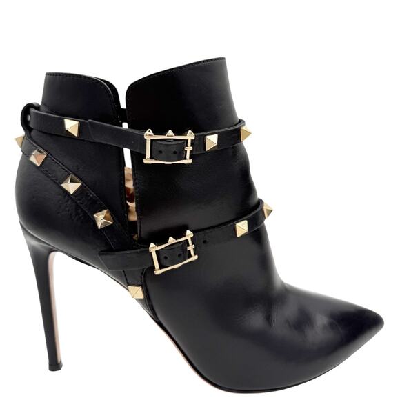 Valentino Garavani Rockstud Ankle Boots Black Leather Stud High Heel EU 40 US 10 - Picture 2 of 15